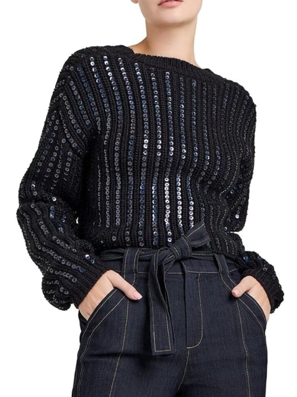 Cinq à Sept 'Phoebe' Sequin-Embellished Pullover Sweater, Navy Blue